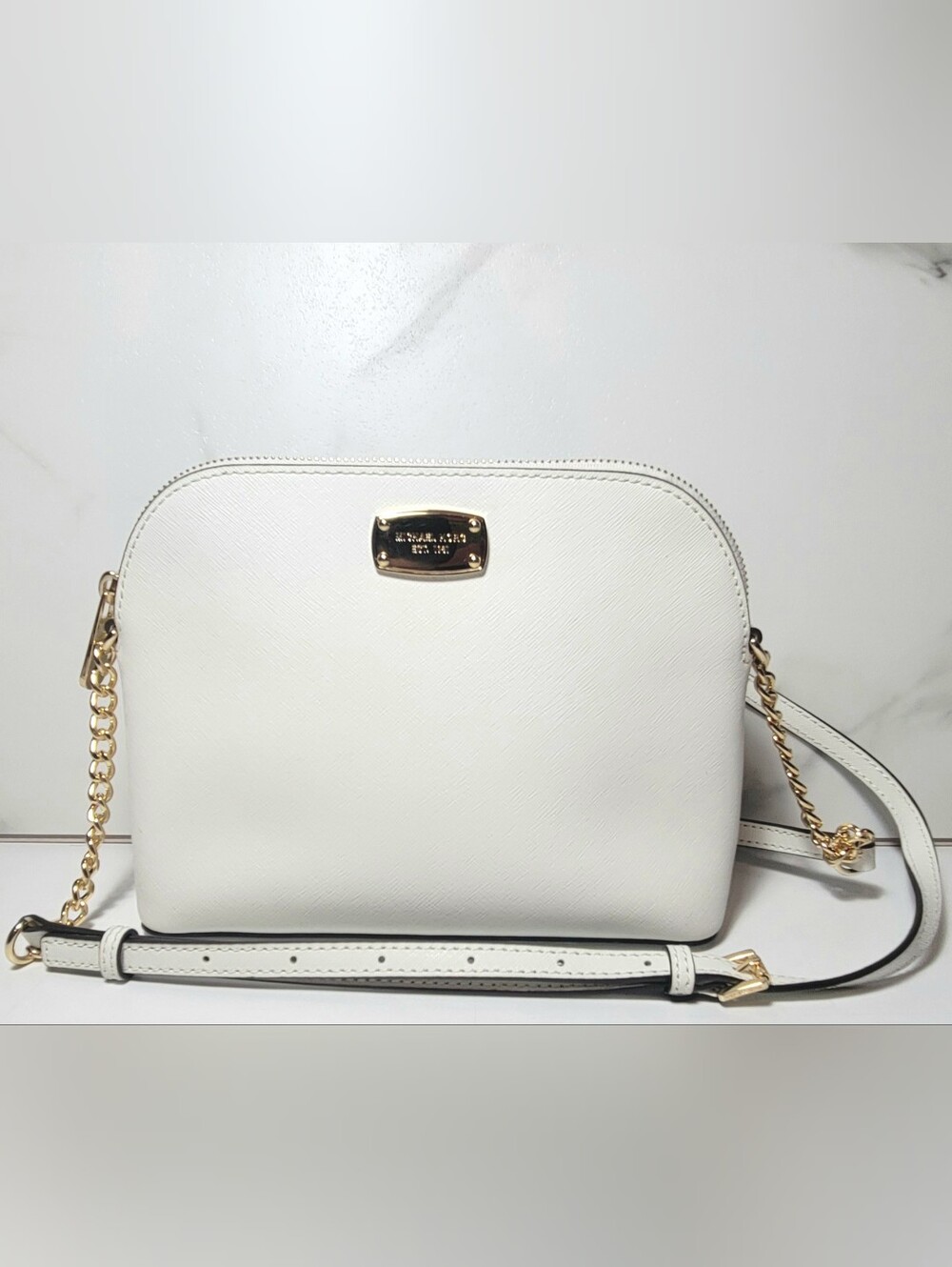Michael Kors Cindy Dome Saffiano Leather Crossbody Bag White NWOT